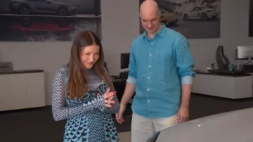 AFRM Shailene Dress Aqua Petals worn by Quinn Everly as seen in Turned On: Dirty Sexy Money (S01E06)