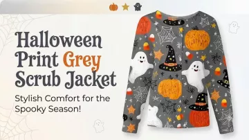 Veste médicale grise à imprimé Halloween en V/H/S/HALLOWEEN