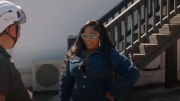 Fashion Nova Tatiana Denim Wide Leg Jumpsuit worn by Lateshia Pearson as seen in Belle Collective (S08E04)