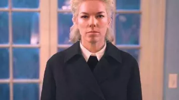 Ride or Die Hannah Waddingham Black Cropped Trench Coat worn by Judith Burton (Hannah Waddingham) as seen in Ride or Die (S01)