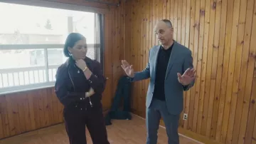 Zara Burgundy Bomber Jacket worn by Page Turner as seen in Love It or List It (S21E05)