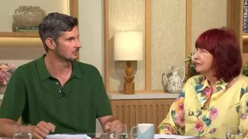 Next Green Regular Fit Cotton Rich Pointelle Knit Polo Shirt worn by Tom Swarbrick as seen in This Morning on July 22, 2026