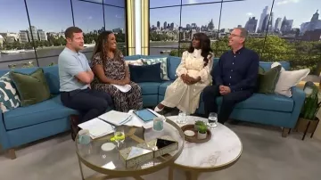 Yours Curve Brown Zebra Crinkle Wide Leg Trousers worn by Alison Hammond as seen in This Morning on July 20, 2026