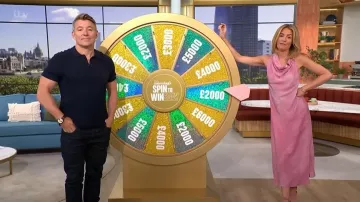 Massimo Dutti Draped Flowing Midi Dress worn by Cat Deeley as seen in This Morning on July 15, 2026