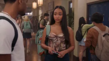 Marian Style Floral Print Bustier Top worn by Tori (Lauryn Hardy) as seen in All American (S08E04)