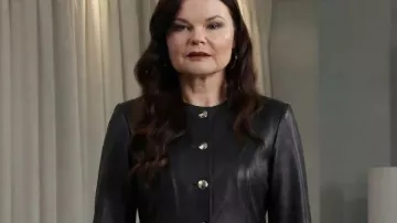 Bold And The Beautiful Heather Tom Black Leather Dress used by Katie Logan (Heather Tom) as seen in The Bold and the Beautiful