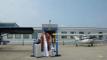 Tumi 19 Degree Aluminum International Carry On Silver worn by Annie (Ella Rubin) as seen in Sterling Point (S01E01)