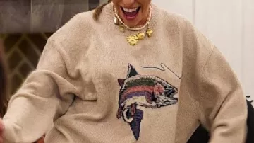 Lets Marry Harry S01 Mya Benway Fish Printed Oversized Sweater