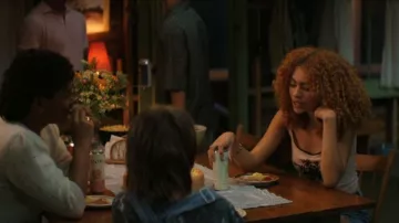 Lauren Atlanta Blumarine Floral Mesh Cami worn by Stacey Mallory (Ksenia Daniela Kharlamova) as seen in Sterling Point (S01E03)