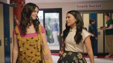 Run and Fly Gold Bee Print Cotton Corduroy Dungarees worn by Grace (Ellie Obrien) as seen in My Life with the Walter Boys (S03E02)