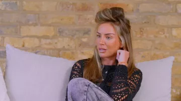 Missguided Crochet Knit Collared Buttoned Long Sleeve Crop Top worn by Elma Pazar as seen in The Only Way Is Essex (S36E06)