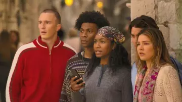 Cotton On Zip Up Knit Scarlet Red worn by Rafe Cameron (Drew Starkey) as seen in Outer Banks (S05E02)