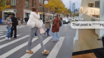 Pantalones acampanados plegables Bec de Out From Under usados por Emira D'spain como se ve en Next Gen NYC (T02E07)