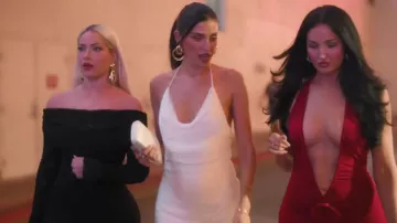 Magda Butrym Red Jersey Halterneck Ruched Midi Dress worn by Natalie Halcro as seen in The Girls: A Khloé Kardashian Project (S01E05)