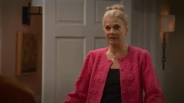 Hyacinth House Hot Pink Embroidered Floral Frankie Cardigan worn by Carol as seen in Leanne (S02E02)