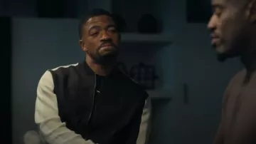 Chaqueta Dillards Murano Liquid Luxury Color Block con cremallera completa que lleva Charles (Steven G. Norfleet) como se ve en Beauty in Black (S03E06)