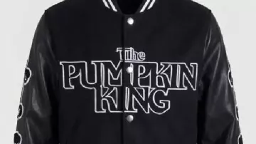 El ataúd del Rey Calabaza Jack Skellington Mangas de cuero negro Chaqueta Varsity