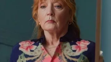 Pink & Blue Floral Print Blouse worn by Susan Ryeland (Lesley Manville) in Marble Hall Murders (S01)