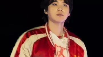 BTS ARIRANG World Tour Toronto Suga Red & White Satin Bomber Jacket