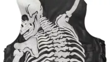 Skeleton Bones Print Black Leather Vest For Halloween 2026