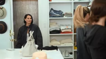 Belkys Studio Brooke Denim Bomber Jacket worn by Ashley Dupré as seen in Earle Meets World (S01E08)