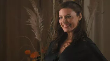 Bhldn Amelia Deep-V Flutter-Sleeve Satin A-Line Gown worn by Ella Emerson-Tao (Jessica Paré) as seen in Crew Girl (S01E05)