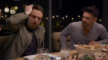 Jacket bomber nylon Plac of Sebastian Stan in Chelsea S01E03