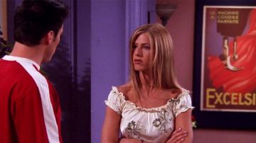 The poster Excelsior "The perfect sewing machine" in the apartment of Monica in Friends