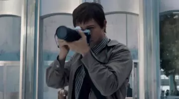 The camera black and silver by Philippe Petit (Joseph Gordon-Levitt) in "The Walk"