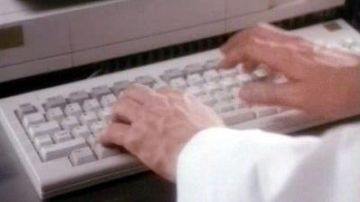 The Commodore Amiga 1000 in the laboratory in The Spy bionic