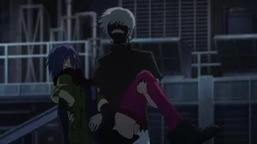 The mask hides the eye of Ken Kaneki in Tokyo Ghoul S02E01