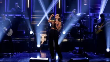 The black pants Stella McCartney by Ariana Grande on The Tonight Show starring Jimmy Fallon