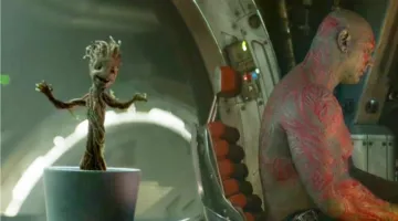 The replica of Groot (Vin Diesel) dancing in Guardians of the Galaxy