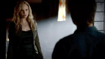 the top dark green reflections, wide straps of Caroline Forbes (Candice King) in The Vampire Diaries S04E21
