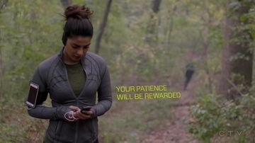The jacket sports Alex Parrish (Priyanka Chopra) in Quantico S02E10