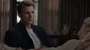 Jacket blue style biker suede Steve Rogers (Chris Evans) in Captain America : The soldier winter