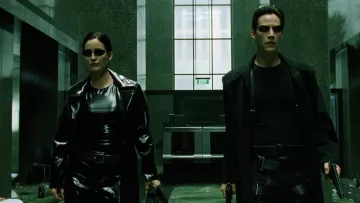 The authentic leather costume worn by Trinity (Carrie-Anne Moss) in the Matrix