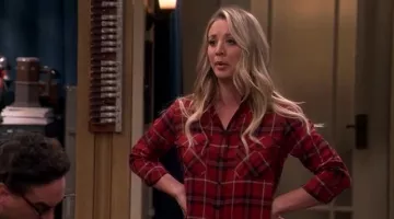Vince Red Plaid Shirt worn by Penny (Kaley Cuoco) as seen in The Big Bang Theory S10E20