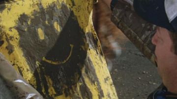 The t-shirt Smiley face mud of Forrest Gump (Tom Hanks) in Forrest Gump