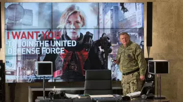Speakers Bang & Olufsen's general Brigham (Brendan Gleeson) in Edge of Tomorrow