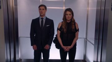 The black blouse of transparent ALLSAINTS Sutton (Meghann Fahy) in The Bold Type S01E10