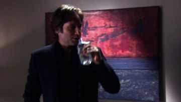 The painting Fingers Would Go (Mustang on a red background) in the office of Charlie Runckle (Evan Handler) in the Californication series (Season 1 Episode 4)