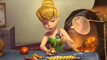 The green dress with wings of the fairy tinkerbell in The tinkerbell