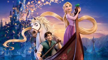 The pink dress and the purple of Rapunzel in Rapunzel