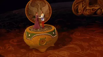 The replica of the music box that makes Alexandra and Nicholas dance in the movie Anastasia