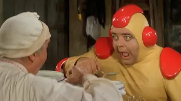 The replica of the costume of La Denrée / l'Oxien (Jacques Villeret) in the film La Soupe au choux
