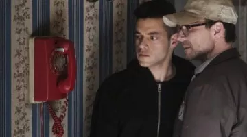 The wall-mounted phone, red in Mr Robot