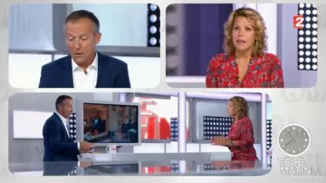 The red dress with the flowers of Laura Tenoudji in Télématin from the 05/10/2017