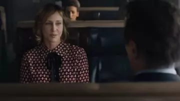 Marc Jacobs Crêpe de chine bow shirt worn by Joanna (Vera Farmiga) as seen in The Commuter