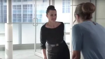 Black Halo Marissa Sheath Dress worn by Lena Luthor (Katie McGrath) as seen in Supergirl S03E01